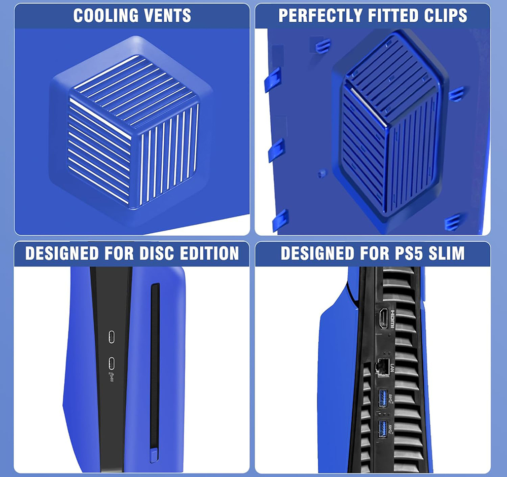 console case cover replacement plate shell for ps5 slim disc blue text 02