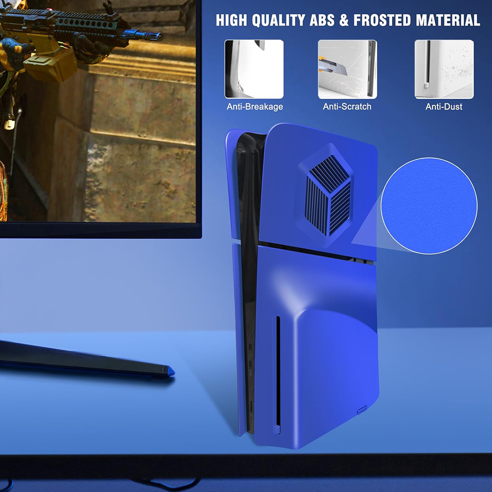console case cover replacement plate shell for ps5 slim disc blue text 04